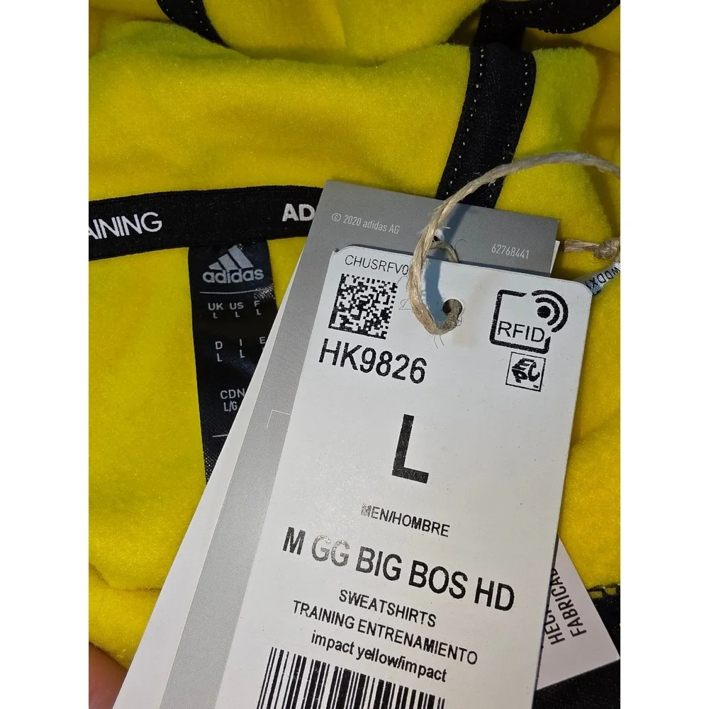 Adidas AEROREADY Game and Go Big Logo Hoodie Men Large Yellow Pullover NEW